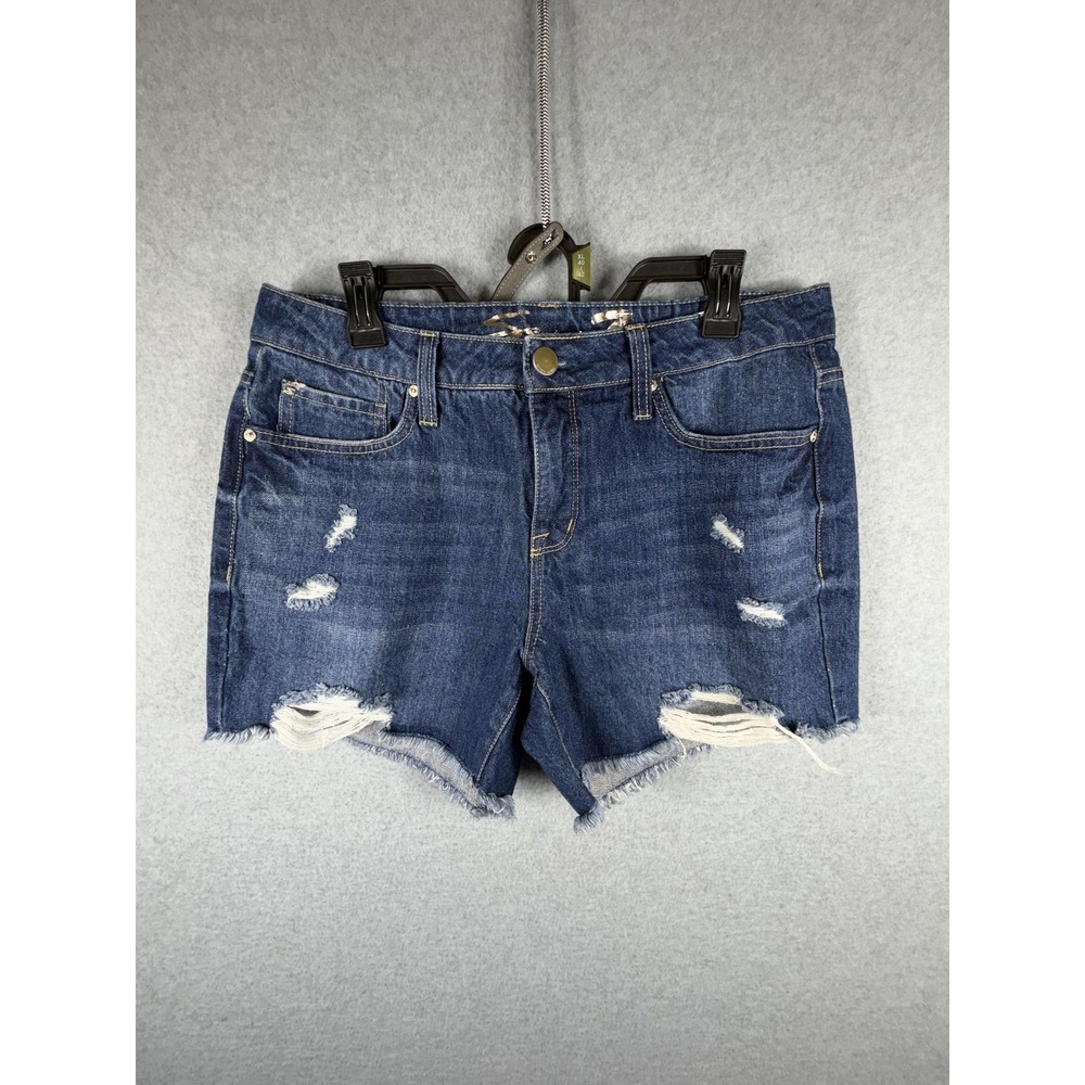 Seven7‎ Shorts Womens 8 Blue Denim Distressed Cut Off Raw Hem Weekend Casual